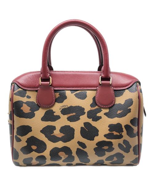 COACH（コーチ）COACH (コーチ) 2WAYバッグ　レオパード ベージュ×ワインレッドの古着・服飾アイテム