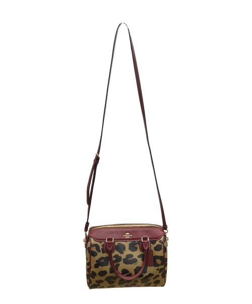 COACH（コーチ）COACH (コーチ) 2WAYバッグ　レオパード ベージュ×ワインレッドの古着・服飾アイテム