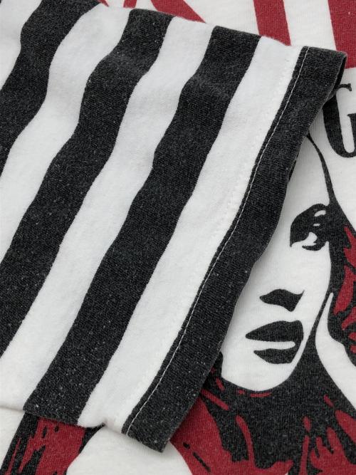 Hysteric Glamour（ヒステリックグラマー）Hysteric Glamour (ヒステリックグラマー) ボーダースリーブプリントTシャツ ホワイト×ブラック サイズ:Mの古着・服飾アイテム