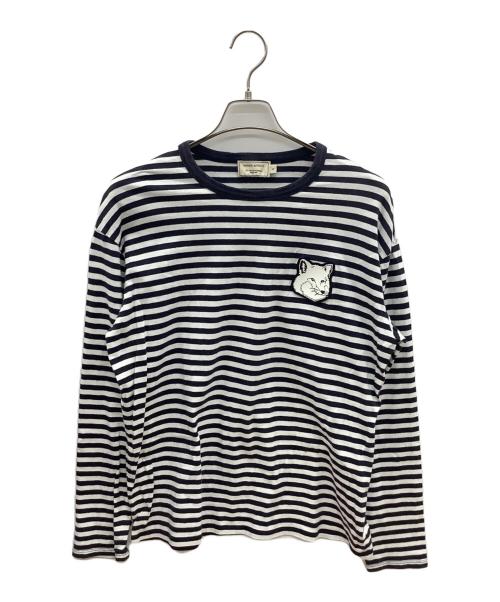 maison kitsune（メゾンキツネ）maison kitsune (メゾンキツネ) 長袖カットソー ホワイト×ブラック サイズ:Sの古着・服飾アイテム