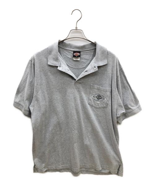 HARLEY-DAVIDSON（ハーレーダビッドソン）HARLEY-DAVIDSON (ハーレーダビッドソン) HOLOUBEK (ホロウベック) 90sプリントポロシャツ　古着 グレー サイズ:XLの古着・服飾アイテム