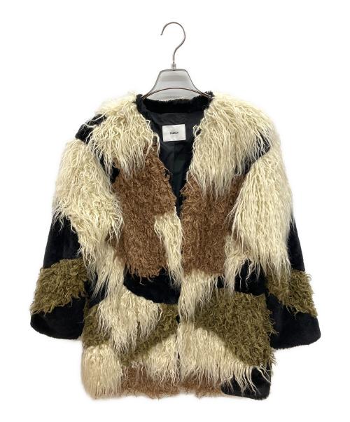 MURUA（ムルーア）MURUA (ムルーア) ミックスフェイクファーコート アイボリー×ブラウン×カーキ サイズ:1（S）の古着・服飾アイテム