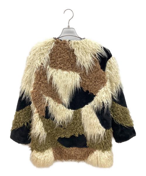 MURUA（ムルーア）MURUA (ムルーア) ミックスフェイクファーコート アイボリー×ブラウン×カーキ サイズ:1（S）の古着・服飾アイテム