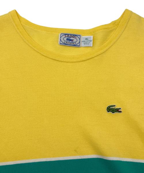 IZOD LACOSTE（アイゾッド ラコステ）IZOD LACOSTE (アイゾッド ラコステ) 70sロゴ刺繍Tシャツ　糸巻きタグ　古着 イエロー×グリーン×ブルー サイズ:XLの古着・服飾アイテム