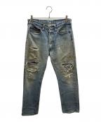 LEVI'Sリーバイス）の古着「80sダメージセルビッチデニムパンツ 1982年6月製 釦裏524 エルパソ工場 古着」｜インディゴ