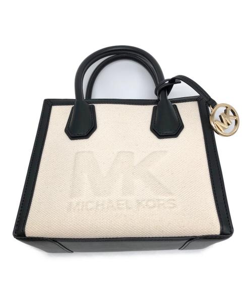 MICHAEL KORS（マイケル・コース）MICHAEL KORS (マイケル・コース) 	Mercer Medium Logo Embossed Cotton Canvas Crossbody Bag ホワイト×ブラックの古着・服飾アイテム