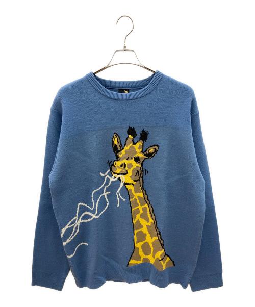 go slow caravan（ゴースローキャラバン）go slow caravan (ゴースローキャラバン) 厚手ニット　キリンロゴ ライトブルー×イエロー サイズ:5の古着・服飾アイテム