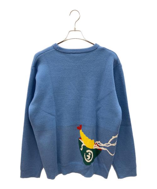 go slow caravan（ゴースローキャラバン）go slow caravan (ゴースローキャラバン) 厚手ニット　キリンロゴ ライトブルー×イエロー サイズ:5の古着・服飾アイテム