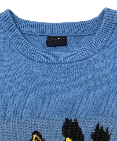 go slow caravan（ゴースローキャラバン）go slow caravan (ゴースローキャラバン) 厚手ニット　キリンロゴ ライトブルー×イエロー サイズ:5の古着・服飾アイテム