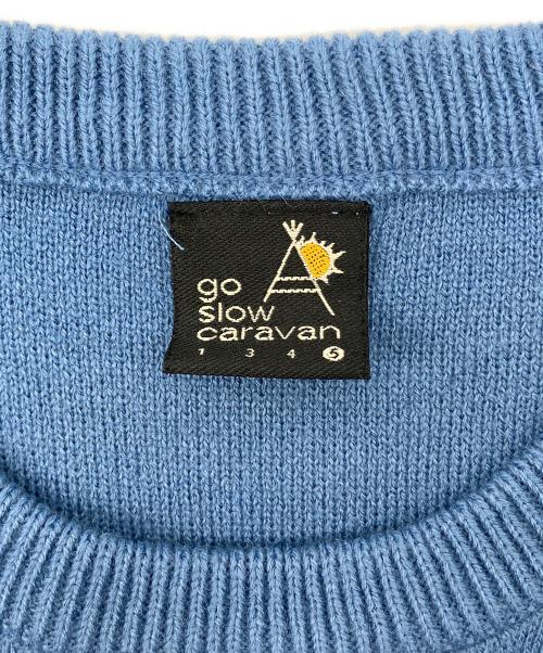 go slow caravan（ゴースローキャラバン）go slow caravan (ゴースローキャラバン) 厚手ニット　キリンロゴ ライトブルー×イエロー サイズ:5の古着・服飾アイテム
