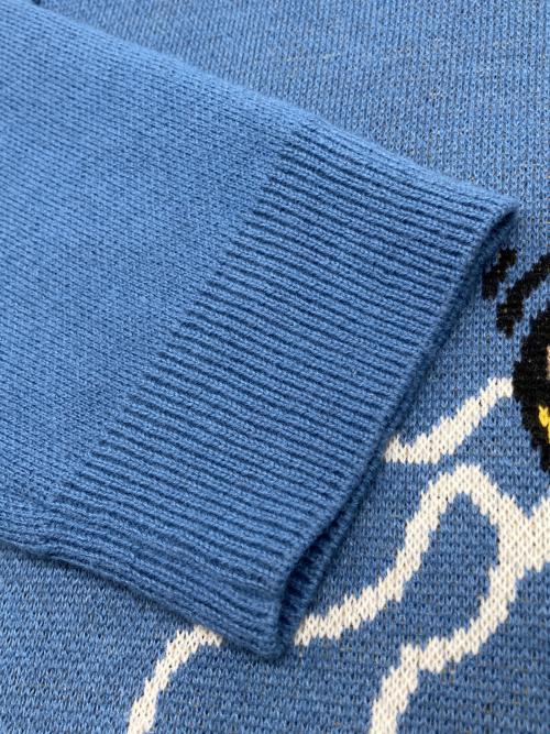 go slow caravan（ゴースローキャラバン）go slow caravan (ゴースローキャラバン) 厚手ニット　キリンロゴ ライトブルー×イエロー サイズ:5の古着・服飾アイテム