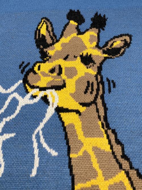 go slow caravan（ゴースローキャラバン）go slow caravan (ゴースローキャラバン) 厚手ニット　キリンロゴ ライトブルー×イエロー サイズ:5の古着・服飾アイテム