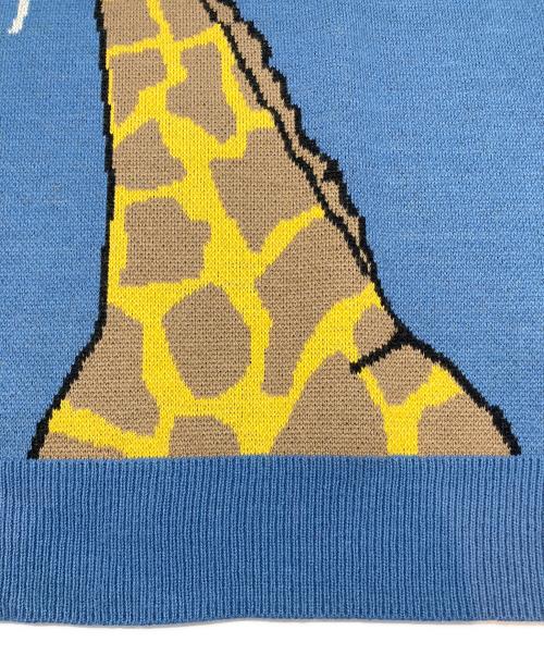 go slow caravan（ゴースローキャラバン）go slow caravan (ゴースローキャラバン) 厚手ニット　キリンロゴ ライトブルー×イエロー サイズ:5の古着・服飾アイテム