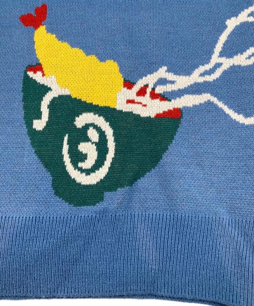 go slow caravan（ゴースローキャラバン）go slow caravan (ゴースローキャラバン) 厚手ニット　キリンロゴ ライトブルー×イエロー サイズ:5の古着・服飾アイテム