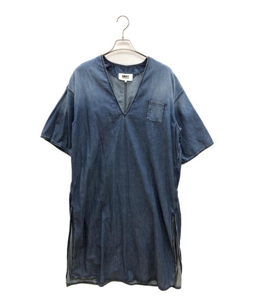MM6 Maison Margiela（エムエムシックスメゾンマルジェラ）MM6 Maison Margiela (エムエムシックスメゾンマルジェラ) 半袖ワンピース　デニム ブルー サイズ:40の古着・服飾アイテム
