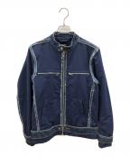 DIESELディーゼル）の古着「デニム切替シングルライダースジャケット」｜ネイビー×インディゴ