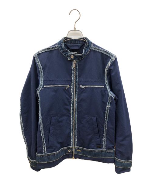 DIESEL（ディーゼル）DIESEL (ディーゼル) デニム切替シングルライダースジャケット ネイビー×インディゴ サイズ:Sの古着・服飾アイテム
