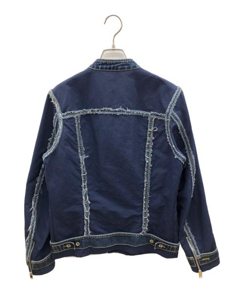DIESEL（ディーゼル）DIESEL (ディーゼル) デニム切替シングルライダースジャケット ネイビー×インディゴ サイズ:Sの古着・服飾アイテム