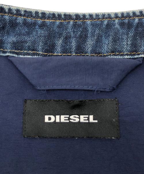 DIESEL（ディーゼル）DIESEL (ディーゼル) デニム切替シングルライダースジャケット ネイビー×インディゴ サイズ:Sの古着・服飾アイテム
