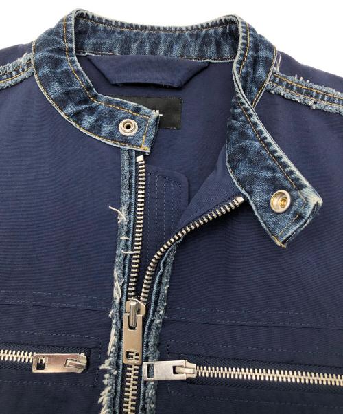 DIESEL（ディーゼル）DIESEL (ディーゼル) デニム切替シングルライダースジャケット ネイビー×インディゴ サイズ:Sの古着・服飾アイテム
