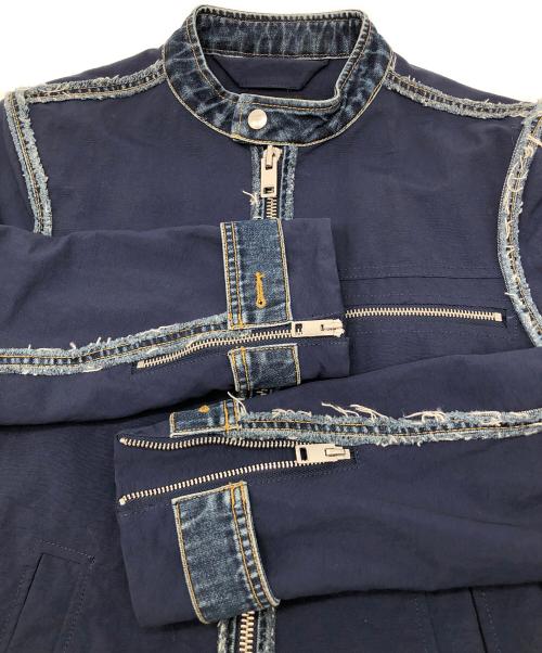 DIESEL（ディーゼル）DIESEL (ディーゼル) デニム切替シングルライダースジャケット ネイビー×インディゴ サイズ:Sの古着・服飾アイテム