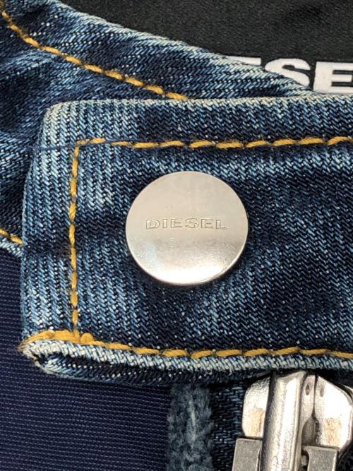 DIESEL（ディーゼル）DIESEL (ディーゼル) デニム切替シングルライダースジャケット ネイビー×インディゴ サイズ:Sの古着・服飾アイテム