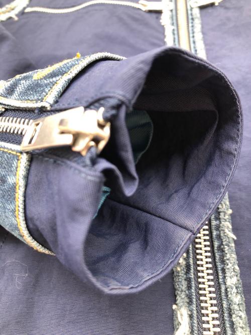 DIESEL（ディーゼル）DIESEL (ディーゼル) デニム切替シングルライダースジャケット ネイビー×インディゴ サイズ:Sの古着・服飾アイテム