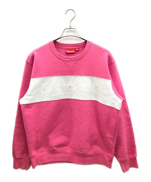 SUPREME（シュプリーム）SUPREME (シュプリーム) 裏起毛スウェット　Zig Zag Stitch Panel Crewneck ピンク×ライトグレー サイズ:Lの古着・服飾アイテム