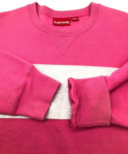 SUPREME（シュプリーム）SUPREME (シュプリーム) 裏起毛スウェット　Zig Zag Stitch Panel Crewneck ピンク×ライトグレー サイズ:Lの古着・服飾アイテム