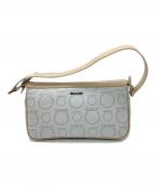 Salvatore Ferragamoサルヴァトーレ フェラガモ）の古着「ガンチーニプリントPVCハンドバッグ」｜ホワイト×ベージュ