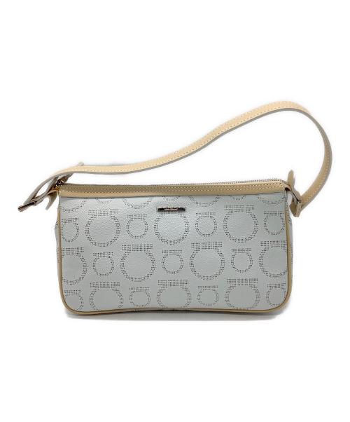 Salvatore Ferragamo（サルヴァトーレ フェラガモ）Salvatore Ferragamo (サルヴァトーレ フェラガモ) ガンチーニプリントPVCハンドバッグ ホワイト×ベージュの古着・服飾アイテム