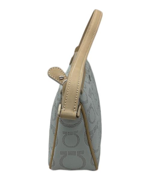 Salvatore Ferragamo（サルヴァトーレ フェラガモ）Salvatore Ferragamo (サルヴァトーレ フェラガモ) ガンチーニプリントPVCハンドバッグ ホワイト×ベージュの古着・服飾アイテム