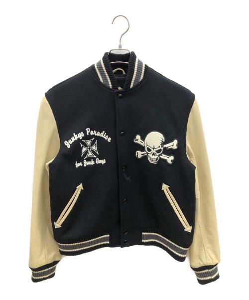 JKPD（ジャンキーパラダイス）JKPD (ジャンキーパラダイス) 袖レザースタジャン ブラック×ベージュ サイズ:Ｍの古着・服飾アイテム
