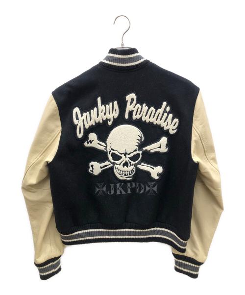 JKPD（ジャンキーパラダイス）JKPD (ジャンキーパラダイス) 袖レザースタジャン ブラック×ベージュ サイズ:Ｍの古着・服飾アイテム