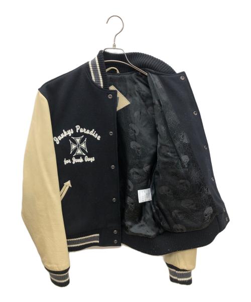 JKPD（ジャンキーパラダイス）JKPD (ジャンキーパラダイス) 袖レザースタジャン ブラック×ベージュ サイズ:Ｍの古着・服飾アイテム