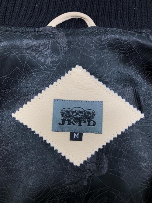 JKPD（ジャンキーパラダイス）JKPD (ジャンキーパラダイス) 袖レザースタジャン ブラック×ベージュ サイズ:Ｍの古着・服飾アイテム