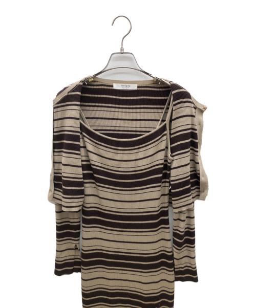 HER LIP TO（ハーリップトゥ）HER LIP TO (ハーリップトゥ) 長袖ワンピース ベージュ×ブラウン サイズ:Sの古着・服飾アイテム