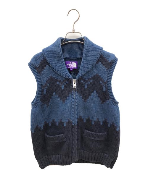 THE NORTHFACE PURPLELABEL（ザ・ノースフェイス パープルレーベル）THE NORTHFACE PURPLELABEL (ザ・ノースフェイス パープルレーベル) ニットベスト ネイビー×ブルー サイズ:WSの古着・服飾アイテム