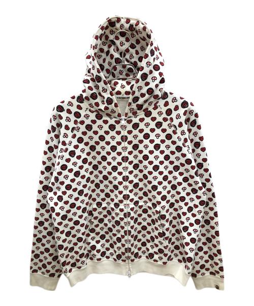 A BATHING APE（ア ベイシング エイプ）A BATHING APE (ア ベイシング エイプ) ジップパーカー　Y2K ホワイト×レッド サイズ:Mの古着・服飾アイテム