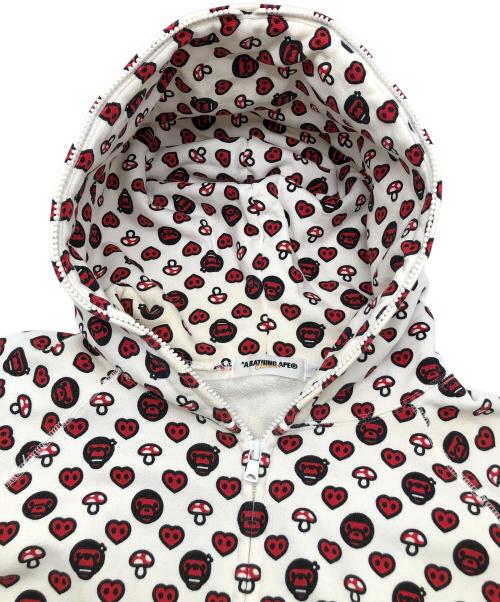 A BATHING APE（ア ベイシング エイプ）A BATHING APE (ア ベイシング エイプ) ジップパーカー　Y2K ホワイト×レッド サイズ:Mの古着・服飾アイテム