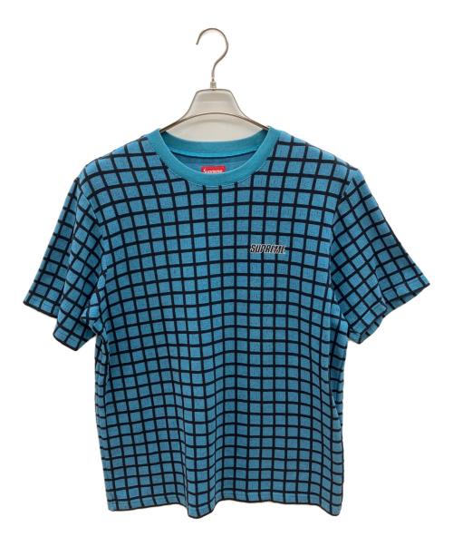 SUPREME（シュプリーム）SUPREME (シュプリーム) 半袖カットソー 19SS Grid Jacquard S/S ブルー×ブラック サイズ:Lの古着・服飾アイテム