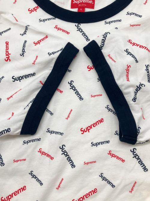 SUPREME（シュプリーム）SUPREME (シュプリーム) 半袖カットソー　総柄 ホワイト×ネイビー サイズ:Lの古着・服飾アイテム