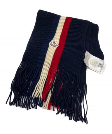 MONCLER マフラー ネイビー トリコロール　未使用品 中古・古着通販】MONCLER (モンクレール) フリンジマフラー