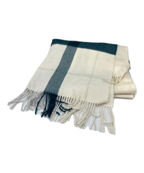 elegancese（エレガンセーゼ）elegancese (エレガンセーゼ) カシミヤストール ホワイト×グリーンの古着・服飾アイテム