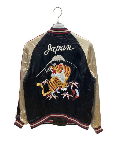 花旅楽団（ハナタビガクダン）花旅楽団 (ハナタビガクダン) リバーシブルスカジャン 虎 ブラック×グレージュ サイズ:XLの古着・服飾アイテム