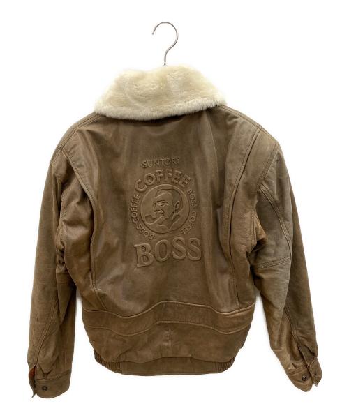 BOSS（ボス）BOSS (ボス) 90sファー付レザージャケット ボスジャン SUNTORY ORIGINAL DESIGN 古着 ブラウン×ホワイト サイズ:Lの古着・服飾アイテム