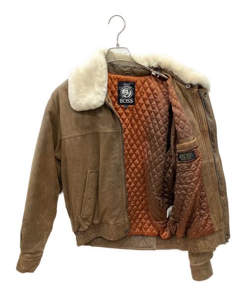 BOSS（ボス）BOSS (ボス) 90sファー付レザージャケット ボスジャン SUNTORY ORIGINAL DESIGN 古着 ブラウン×ホワイト サイズ:Lの古着・服飾アイテム