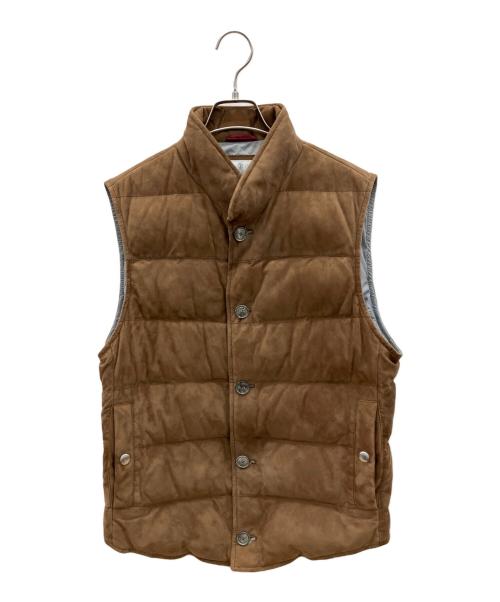 BRUNELLO CUCINELLI（ブルネロクチネリ）BRUNELLO CUCINELLI (ブルネロクチネリ) レザーダウンベスト ブラウン サイズ:Sの古着・服飾アイテム