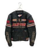SIMPSONシンプソン）の古着「2WAYレザーライダースジャケット」｜ブラック×レッド