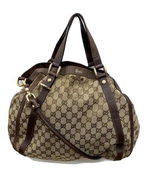 GUCCI（グッチ）GUCCI (グッチ) GGキャンバス2WAYバッグ ベージュ×ブラウンの古着・服飾アイテム